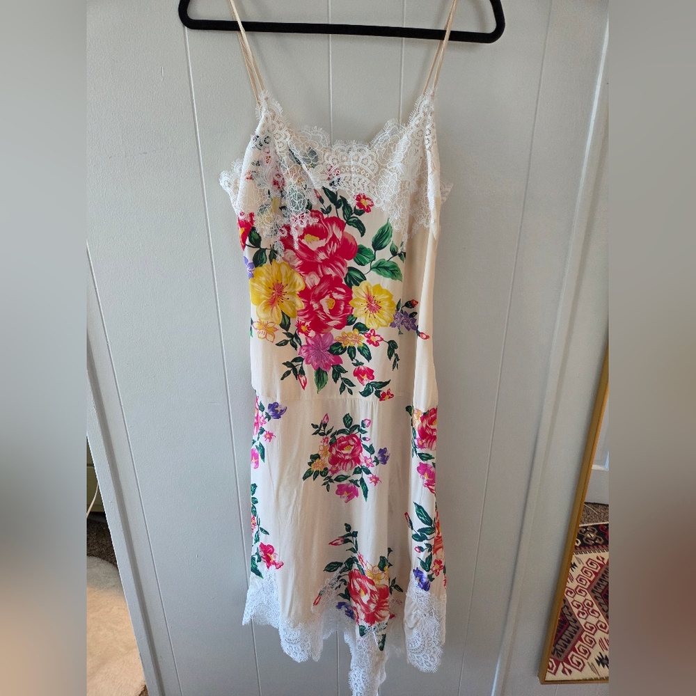 Anthropologie Cream Lace-Trim Slip with Peach Undertone